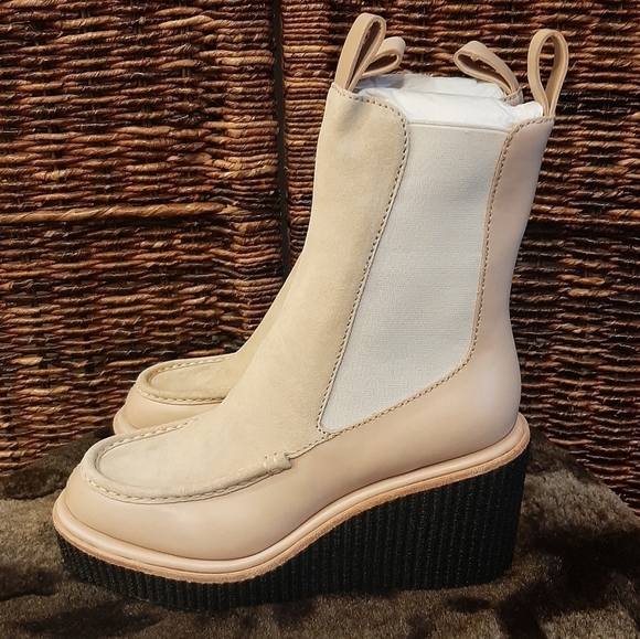 NIB Rag & Bone Sloane Wedge Chelsea Boots Suede Leather Paloma Cream 10 NEW - Picture 4 of 7